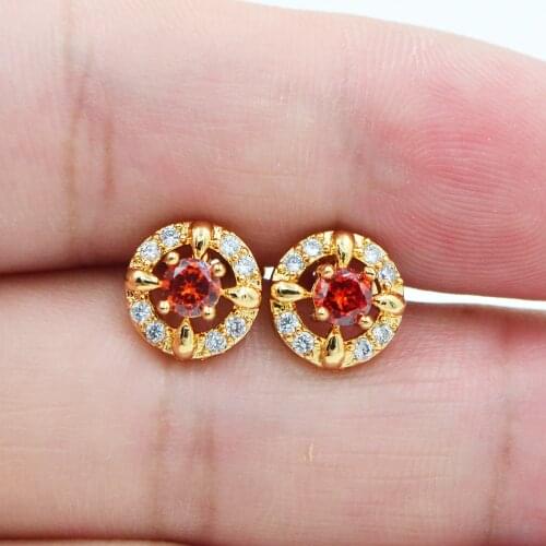 Gold Color AAA+ Cubic Zirconia Fashion Women Round Cute CZ Stud Earrings Jewelry