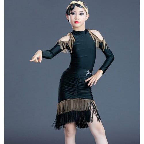 2020 Latin Dance Performance Clothing Female Children Latin Dance Fringe Tassel Split Skirt Ballroom Latin Dance Costumes DN7185