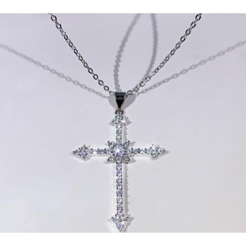 QTT Delicate Womens Hip Hop Cross Pendant Necklace Zircon Silver Chain Bling Necklaces Fine Jewelry Fashion Gift