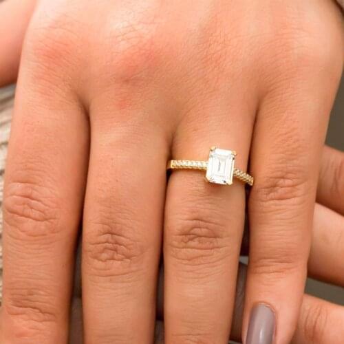 Gold Color Baget Zircon Cubic Zirconia Women 'S Silver Ring