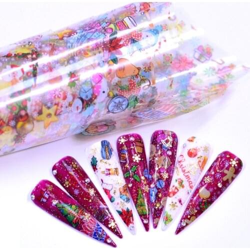 LCJ 10 PCS Flower/Christmas Metallic Foil For Nail Slider Holographic Transfer Wrap Sticker Adhesive Starry Manicure Decor