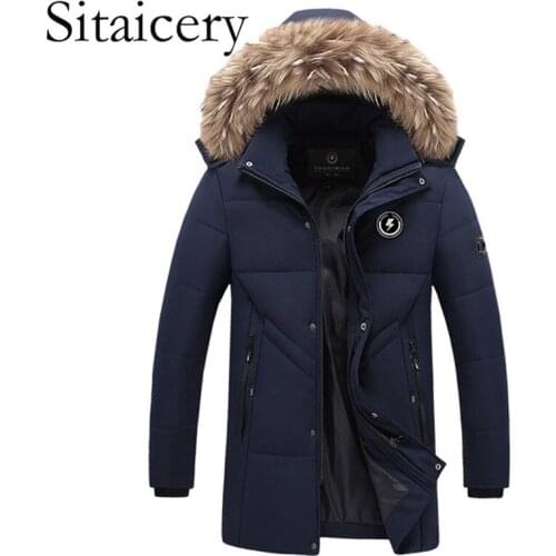 2021 Fashion Hooded Warm Winter Coat Mens Winter Jacket Faux Fur Collar Windproof Jacket For Men Outwear Streetwear