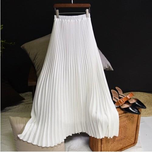 2021Spring Womens Fashion Pleated Midi Long Skirt Female Korean Japanese Casual High Waist Skirts Jupe Faldas 10 Colors