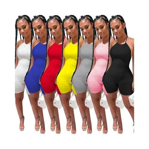 2021 Summer Womens sexy ribbed backless jumpsuits multi-color bodysuit