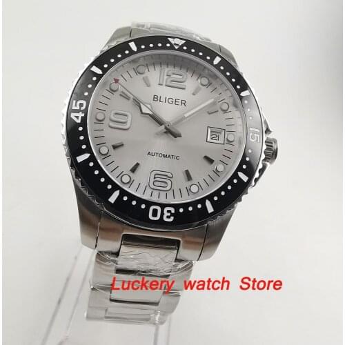 40mm bliger white dial Luminous saphire glass;black Ceramic Bezel Automatic movement mens watch-BA90