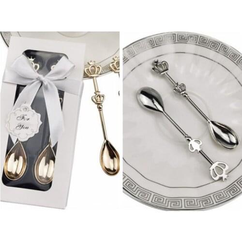40Pcs/lot=20Boxes) Wedding gifts Favors of Gold Crown Coffee Spoon Favors for Baby shower Party Favors and Party Guest gifts
