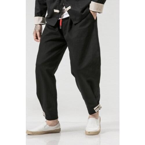 #4575 Spring 2019 Chinese Style Harem Pants Men Streetwear Sweatpants Elastic Waist Loose Cotton Linen Hip Hop Trousers Mens 5XL