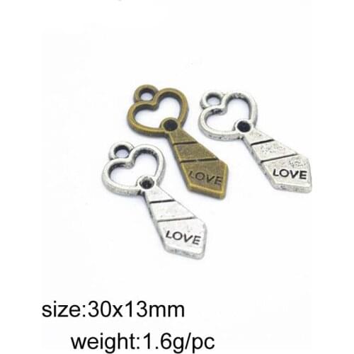 50pcs/lot 30x13mm Zinc Alloy Antique Silver/Antique Bronze Necklie Charms Pendants For Jewelry Making