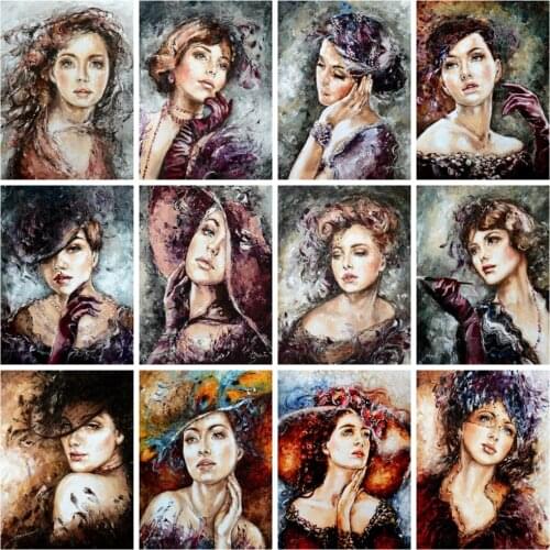 Huacan Diamond Mosaic Woman Full Square/round Diamond Painting Beautiful Lady Girl Embroidery Portrait Wall Stickers