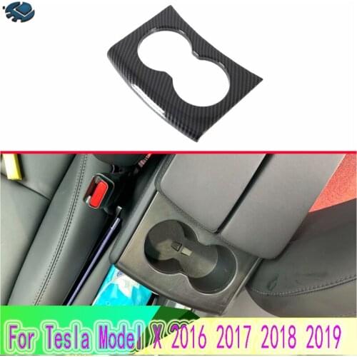 For Tesla Model X 2016 2017 2018 2019 Car Accessories Carbon Fiber Style Front Center Console Cup Drink Holder Cover Trim Bezel