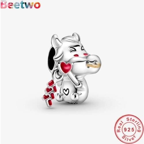 New 925 Sterling Silver Charms bracelet Fit Original Pandora Cute Ox Charm Beads Women Fashion Jewellery Berloque