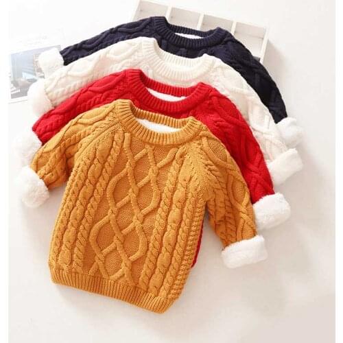 Kids Boys Girls Sweater 2020 Winter Thick Warm Kids Add Wool Baby Boy Girls Sweater Spring Long Sleeve Knitwear Tops Clothes