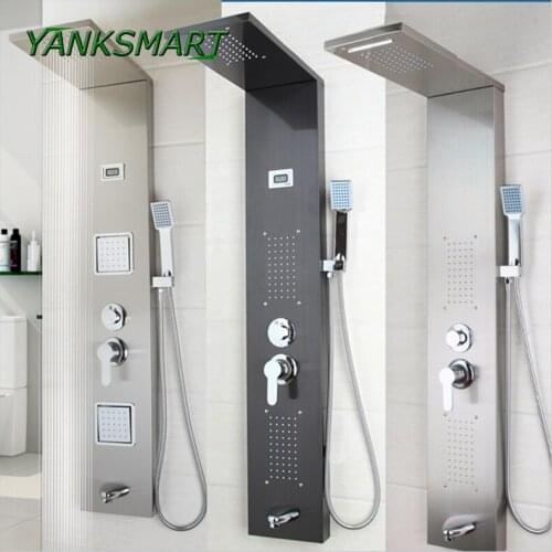 YANKSMART Bathroom Stainless Steel Shower Column Wall Mounted Pannel +Handshower+Tub Spout+Massage System Shower Screen