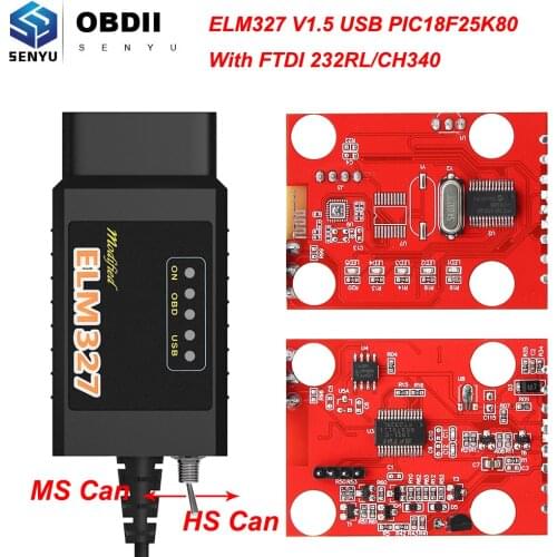 ELM327 For Ford FORScan V1.5 PIC18F25K80 FTDI/CH340 ELM 327 HS-CAN/MS-CAN Switch obd obd2 USB Scanner Car Diagnostic Auto Tool