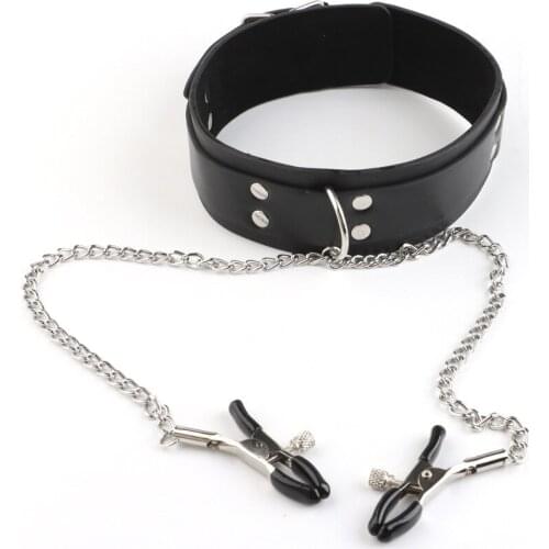 Erotic Toys Bdsm Bondage Neck Collar With Nipple Clamps Metal Chain Slave Flirt Sex Toys Couples Fetish Adult Game Products