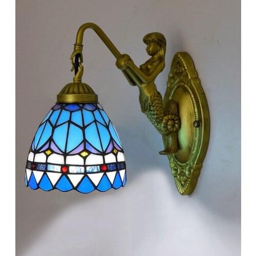 European-Style Tiffany Colored Glass Living Room Dining Room Bedroom Bar Club Aisle Balcony Feather Mediterranean Wall Lamp