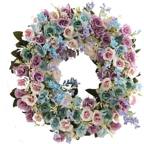 Artificial Rose Flower Wreath for Spring&Summer Front Door Decor,Garland for Window/Wedding Hanging Ornament