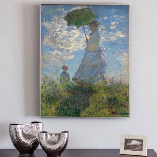 Classical Posters and Prints Wall Art Canvas Painting Woman With a Parasol by Monet Picture for Living Room Home Decoration