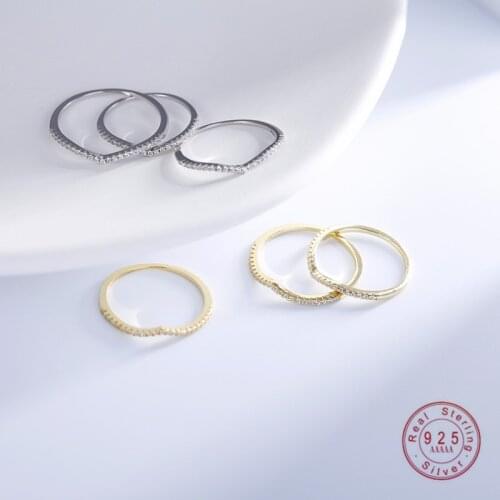 HI MAN 925 Sterling Silver Plated 14K Gold Korean Micro-Inlaid Zircon Geometric Ring Women Simple Birthday Gift Jewelry