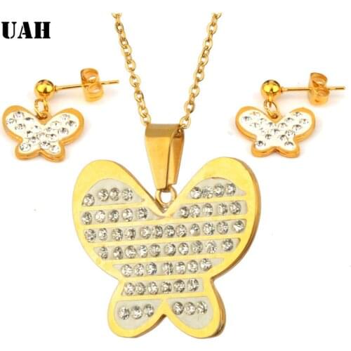 UAH Big Sale Jewelry Sets For Women Party Jewelry Gifts Stainless steel Butterfly CZ Necklace/ Earring Sets