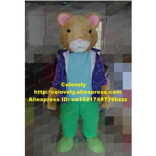 Smart Brown Hamster Mascot Costume Mascotte Gopher Field Mouse Rat Mice Cricetulu With Blue Coat Green Pants No.3796 Free Ship