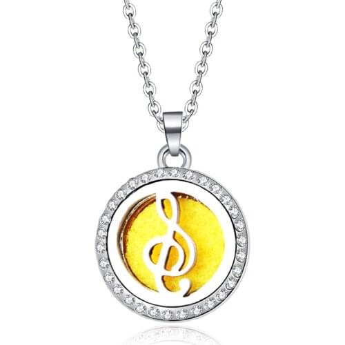 316L Musical Note Zircon Aroma Locket Pendant Stainless Steel Necklace Aromatherapy Essential Oil Diffuser Perfume Box Jewelry