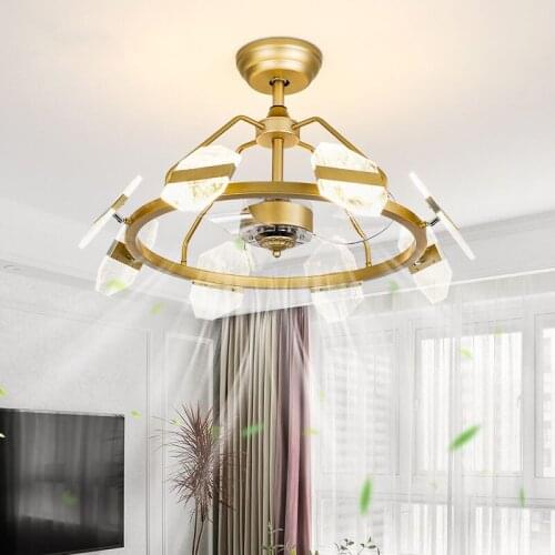 Iron fan lamp living room dining room Nordic lamp LED modern simple smoke frequency conversion acrylic ceiling fan lamp