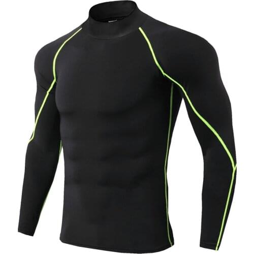 Mens compression shirt sports t-shirts for fitness Gym Clothing Sportswear Thermal underwear Stand-up collar for Elastic
