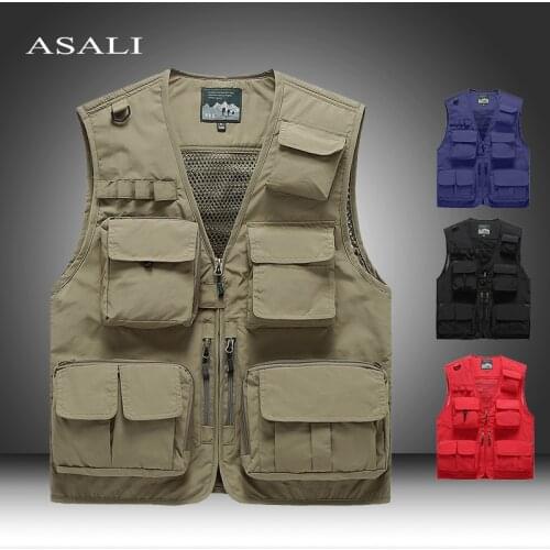 Men Fishing Jacket Vest Quick-drying Mesh Multi Pocket Photography Hiking Vests Outdoor Dry Thin Military Cargo Coats Waistcoat