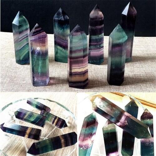 Natural Fluorite Crystal Colorful Striped Fluorite 4-5CM Quartz Crystal Stone Point Healing Hexagonal Wand Treatment Stone Decor