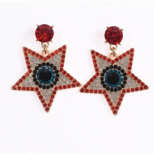 2019 New Za Earrings Jewellery Womens Full Rhinestone Big Pentagram Drop Earrigns Women Wedding Party Star Dangle Earings Femme