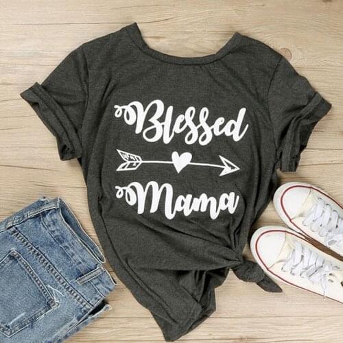 New Arrive Blessed Mama T-Shirt Heart Mom Harajuku Casaul Femme Tops High Quality Style Crewneck Black Shirt Tees Outfits