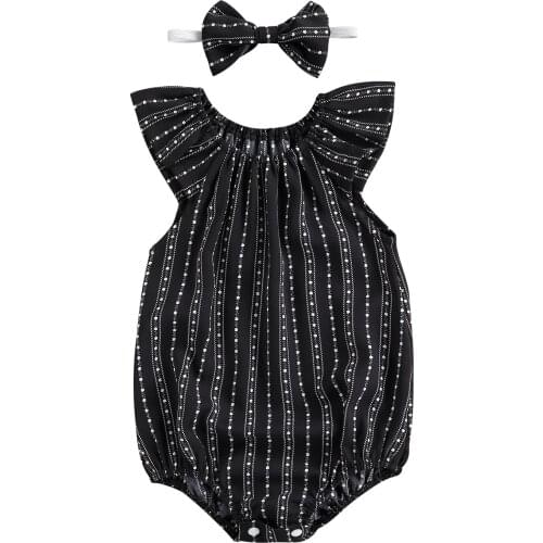 New Baby Girls Outfit, Sweet Style Infant Creative Geometric Printing Off Shoulder Fly Sleeve Romper + Bow Headwear