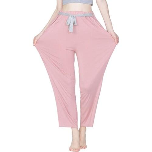 Pink Girl Bottom Bottoms Oversize 3Xl-7XL Sleepwear Nightwear Loose Solid Cotton Pajama Sleep Pants Plus Size Night Lounge Wear
