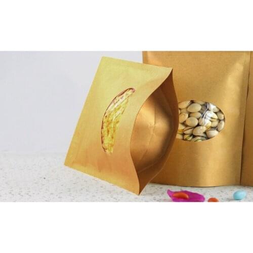 15*22+4cm 500pcs Stand Up Clear Window Brown kraft paper bags with Zipper lock for Food/Tea/Nut/Coffee Resealable Packaging Bag