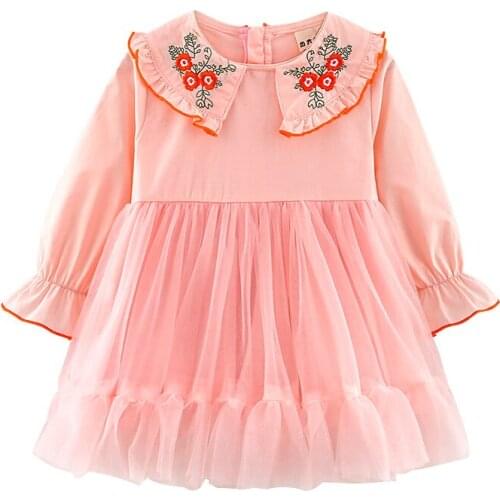 Baby Girls Embroidery Mesh Princess Dress 2020 New Long Sleeve Dress Autumn Toddler Kids Best Birthday Gift For Girl 2-6 Years