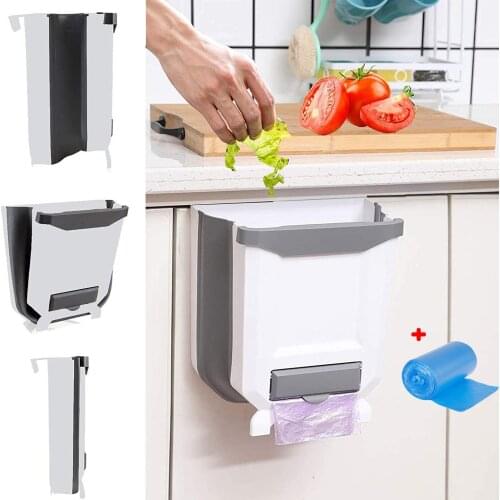 10L Folding Kitchen Trash Bin Cabinet Door Hanging Garbage Can Wall Mounted Waste Storage Car Bathroom Toilet