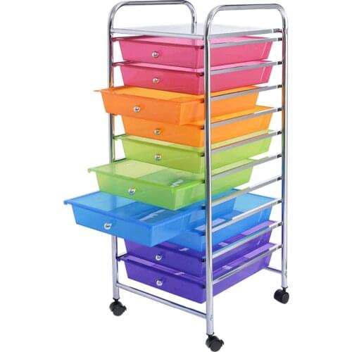 10 Drawer Rolling Storage Cart Scrapbook Paper Office School Organizer Rainbow Portable Kitchen Storage Drawers HW52045COLOR