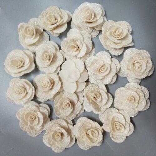 20Pieces/Bag Beige Rose Handmade 3.5CM Fabric Rose Cotton Cloth Flowers Hand DIY Wedding Bouquet Bride Flower Hair Accessories