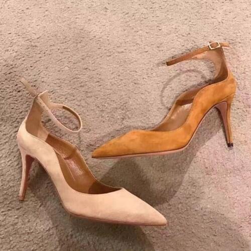 2021 Spring Womens Pumps Sexy Pointed Thin Heels High Heeled Single Shoes Woman Elegant Office Ol Lady Shoe Buckle Strap Sandal
