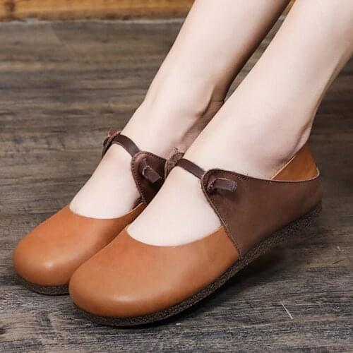 Womens Mixed Colors Genuine Leather Mary Janes Shoes For Women Retor Shallow Summer Loafers Flats Woman Casual Sports Footwear