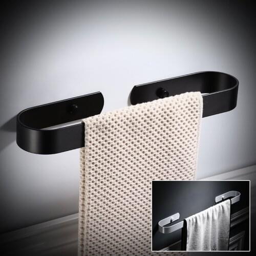 Tuqiu Towel Bar Nail Free Single Bathroom Towel Hanger White Aluminum Towel Rail Matte Black Towel Holder 30/40/50/60 cm