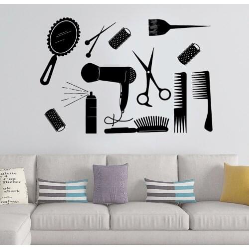 Hair Salon Decals Cute Wall Stickers Beauty Salon Barber Shop Decoration Barber Wall Stickers Decals Comb Scissors Stickers