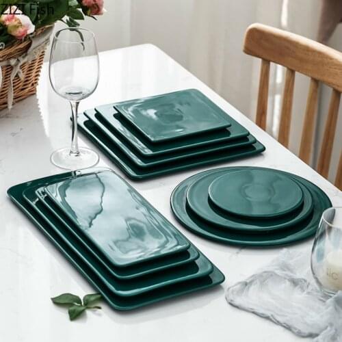 Nordic Style Green Ceramic Sushi Plate Cake Dessert Sushi Western Plate Minimalist Kitchen Tableware Plate