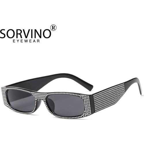 SORVINO Vintage Glitter Narrow Rectangle Sunglasses Women Luxury Brand Designer Tint Rectangular Sun Glasses Shades Oculos SP86