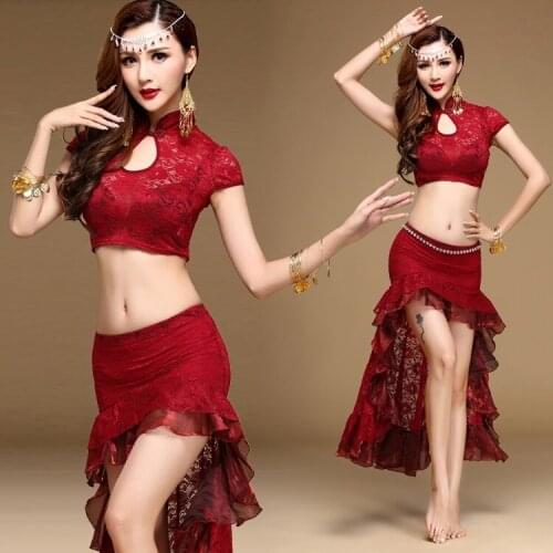 Women Belly Dance Costume Dress Top Long Skirt Chain Lace Dancewear New 904-705