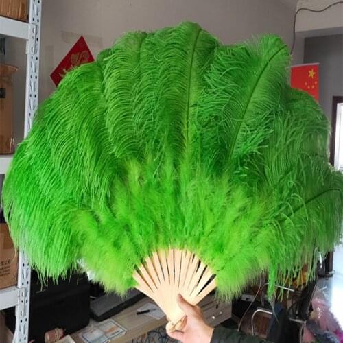 13 Bones Green Fluffy Ostrich Feather Fan Party Dance Alloween Performance Feathers Fan Plumas