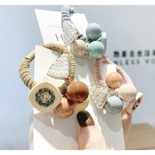 2PCS/Set Women Girl Basic Elastic Cute Bling Ball Hair Bands Tie Scrunchie Ponytail Holder Rubber Bands Hair Accessories Bracele