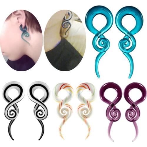 2pcs Glass Ear Spiral Taper Gauge Ear Plug and Tunnels Flesh Glass Gauge Ear Stretching Expander Piercings Body Jewelry Piercing