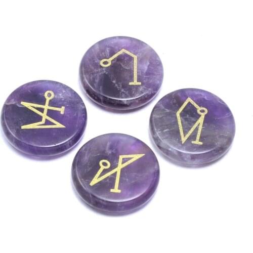 2020 Tianshan Runes Loose Beads Natural Stone Amethysts Round Shape with Making for Charms Jewelry Gifts for Women 25x25mm